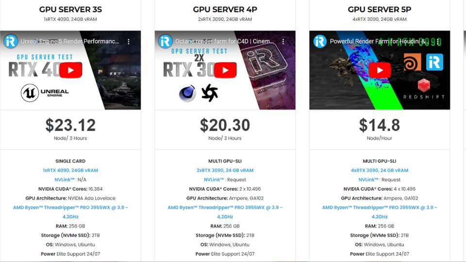 iRender multi GPU pricing