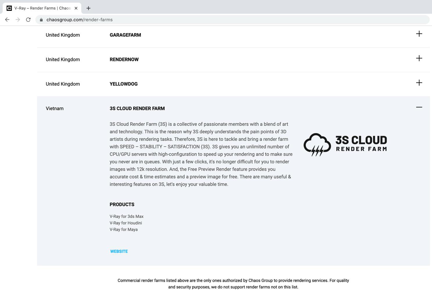 List of Chaos Group Authorized Render Farms